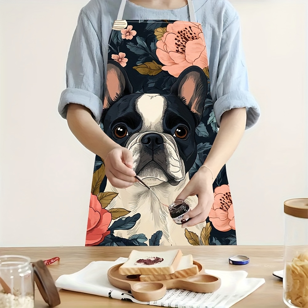 Home Cooking In French - Avental Floral de Bulldog Francês -